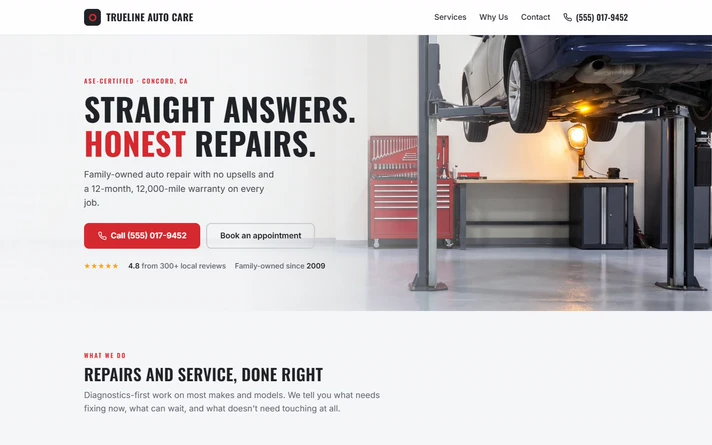 Trueline Auto Care website