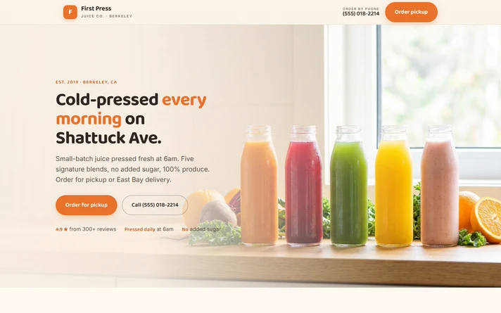 First Press Juice Co website
