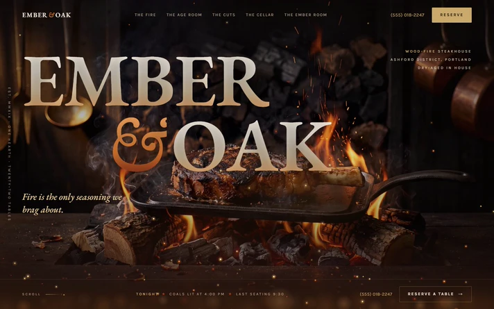 Ember and Oak steakhouse website