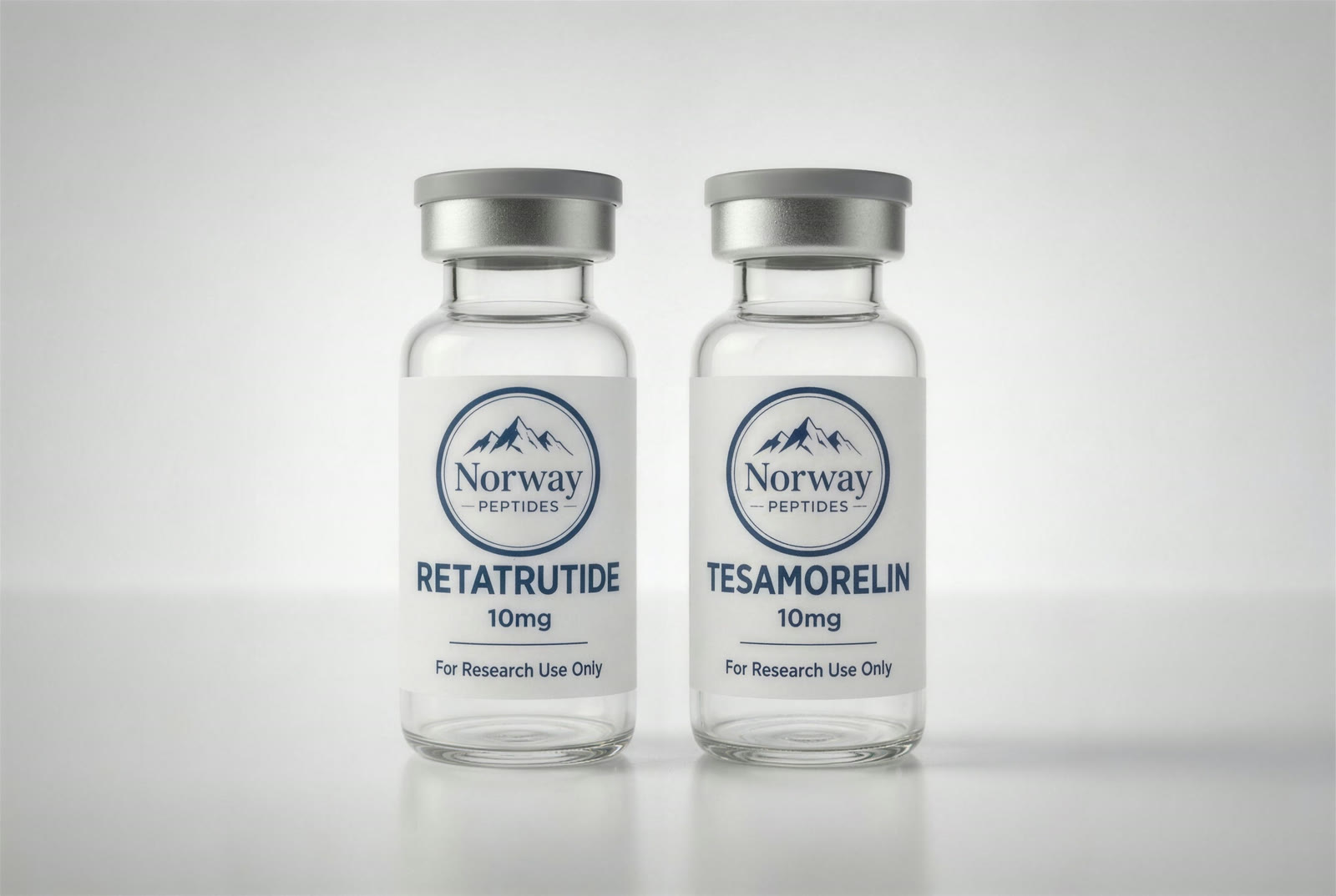 Retatrutide and Tesamorelin vials, Norway Peptides
