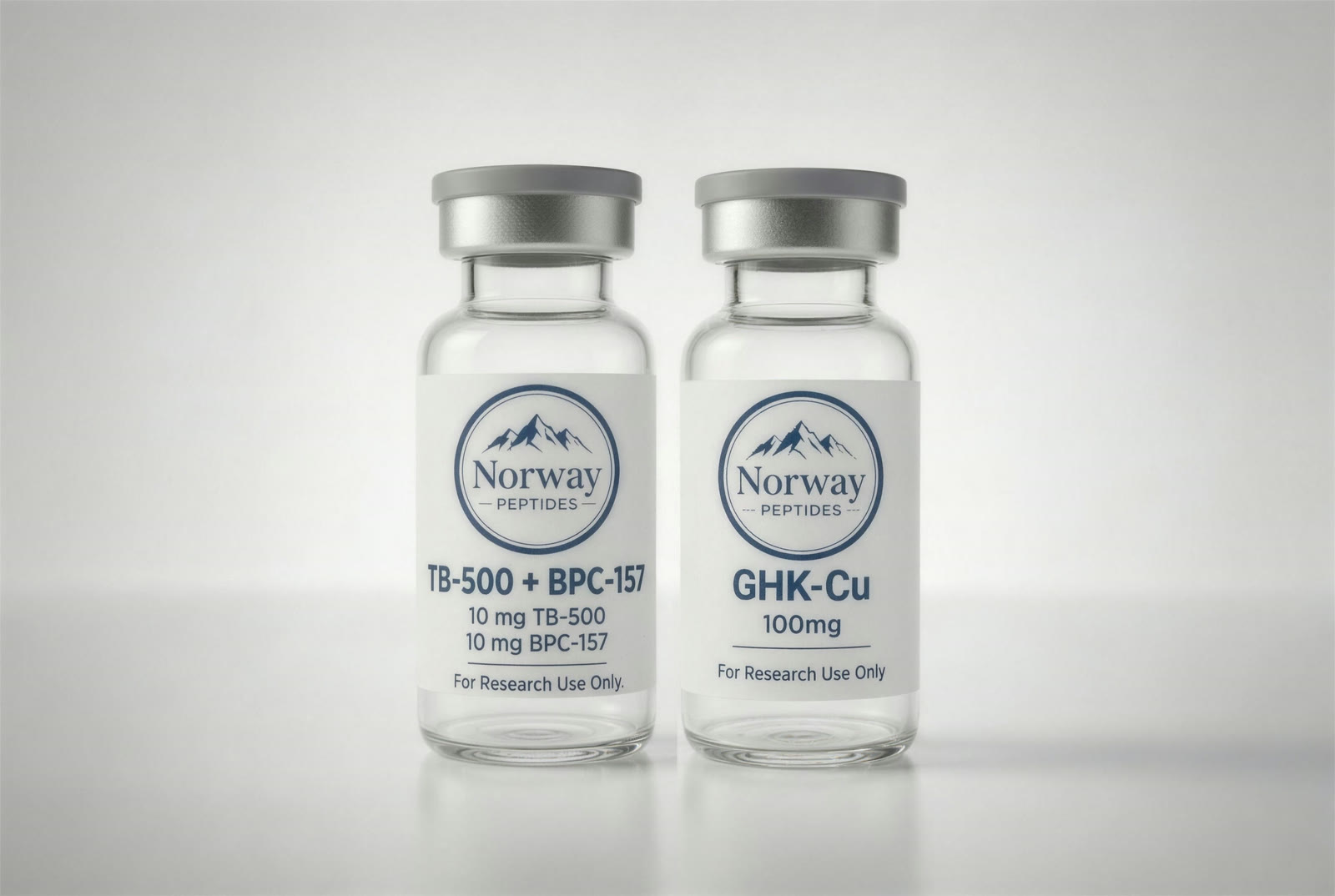TB-500 + BPC-157 and GHK-Cu vials, Norway Peptides
